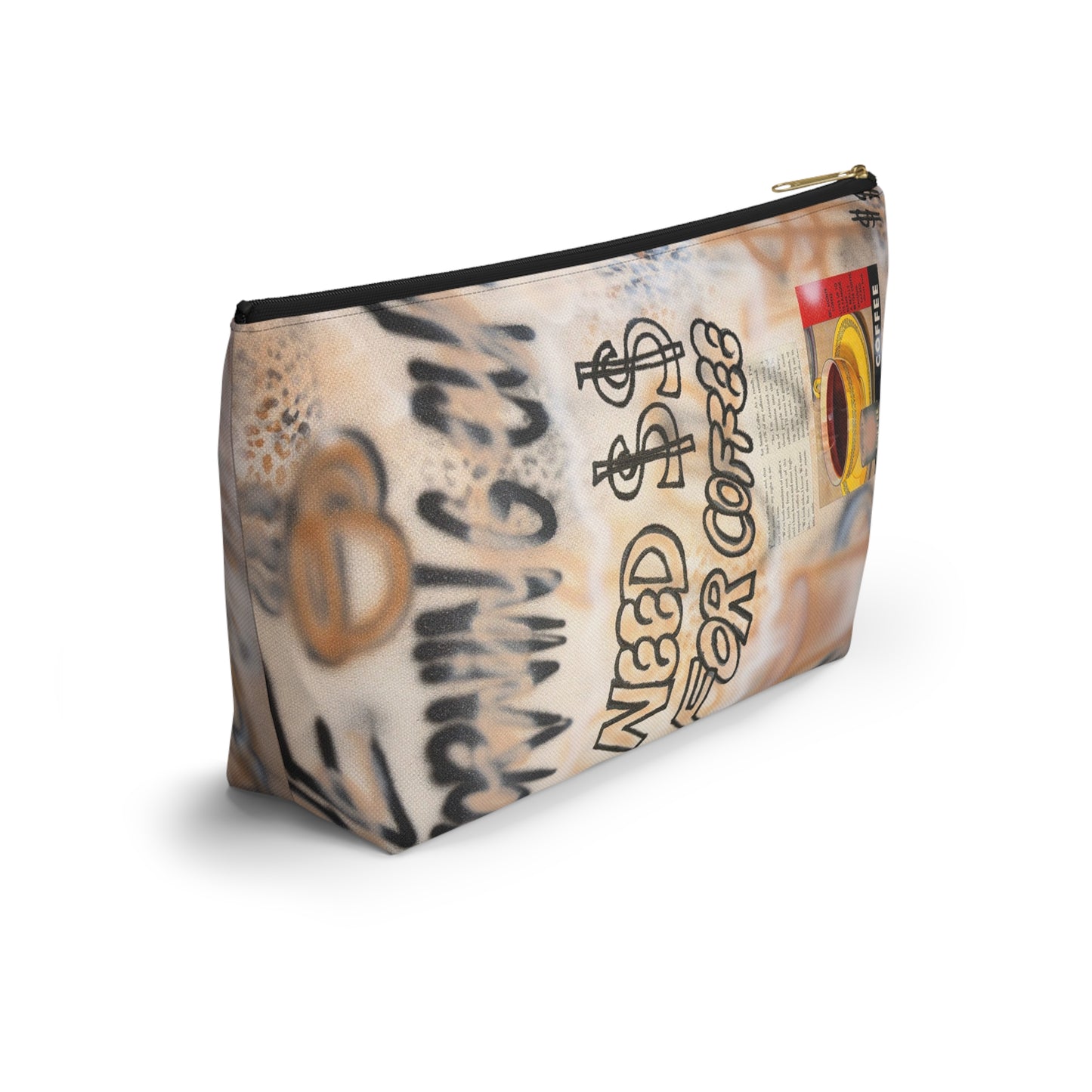 "need $$ for coffee" airbrush makeup pouch