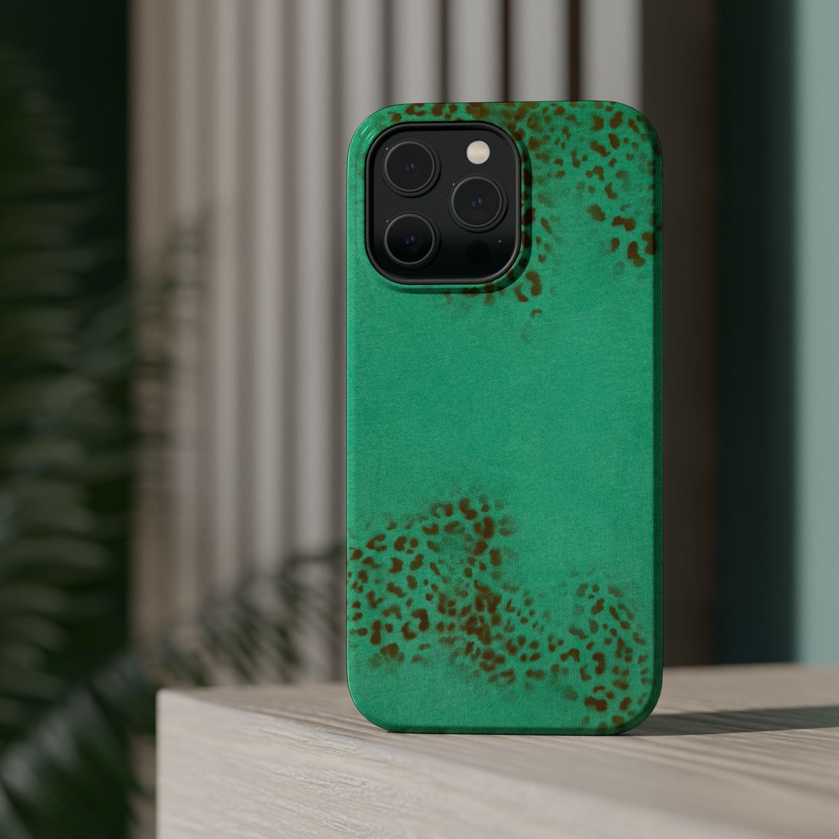 MagSafe "teal cheetah" airbrush iPhone case