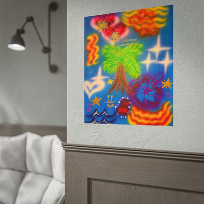 "neon blue palms" airbrush rolled print