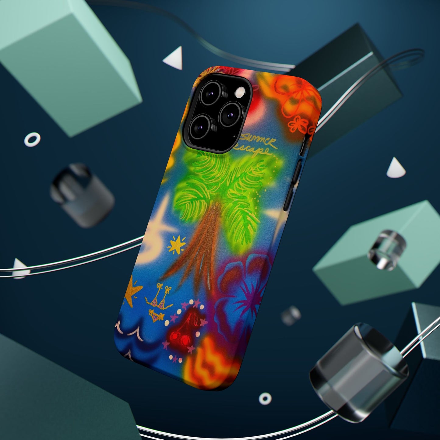 MagSafe iPhone-Hülle mit „Neon-Blaue Palmen“-Airbrush-Design