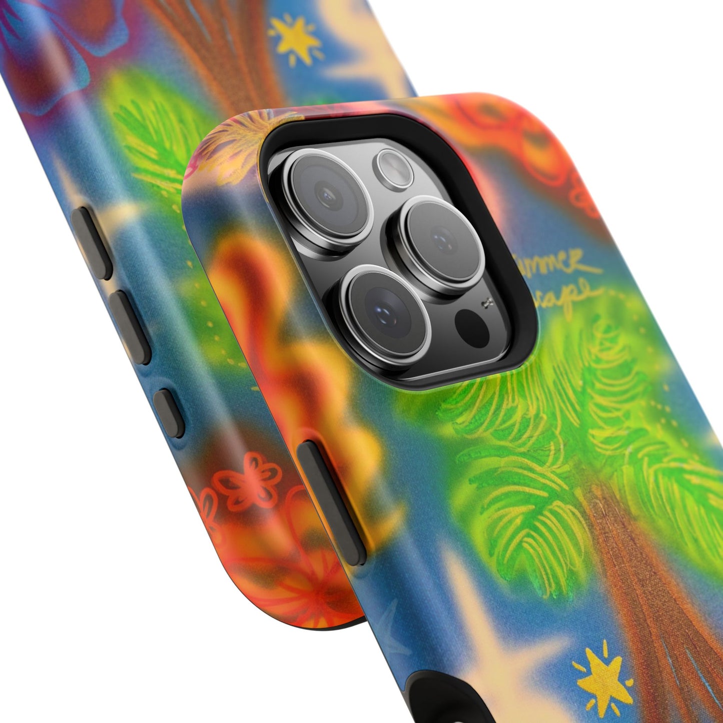 MagSafe iPhone-Hülle mit „Neon-Blaue Palmen“-Airbrush-Design