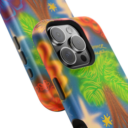 MagSafe iPhone-Hülle mit „Neon-Blaue Palmen“-Airbrush-Design