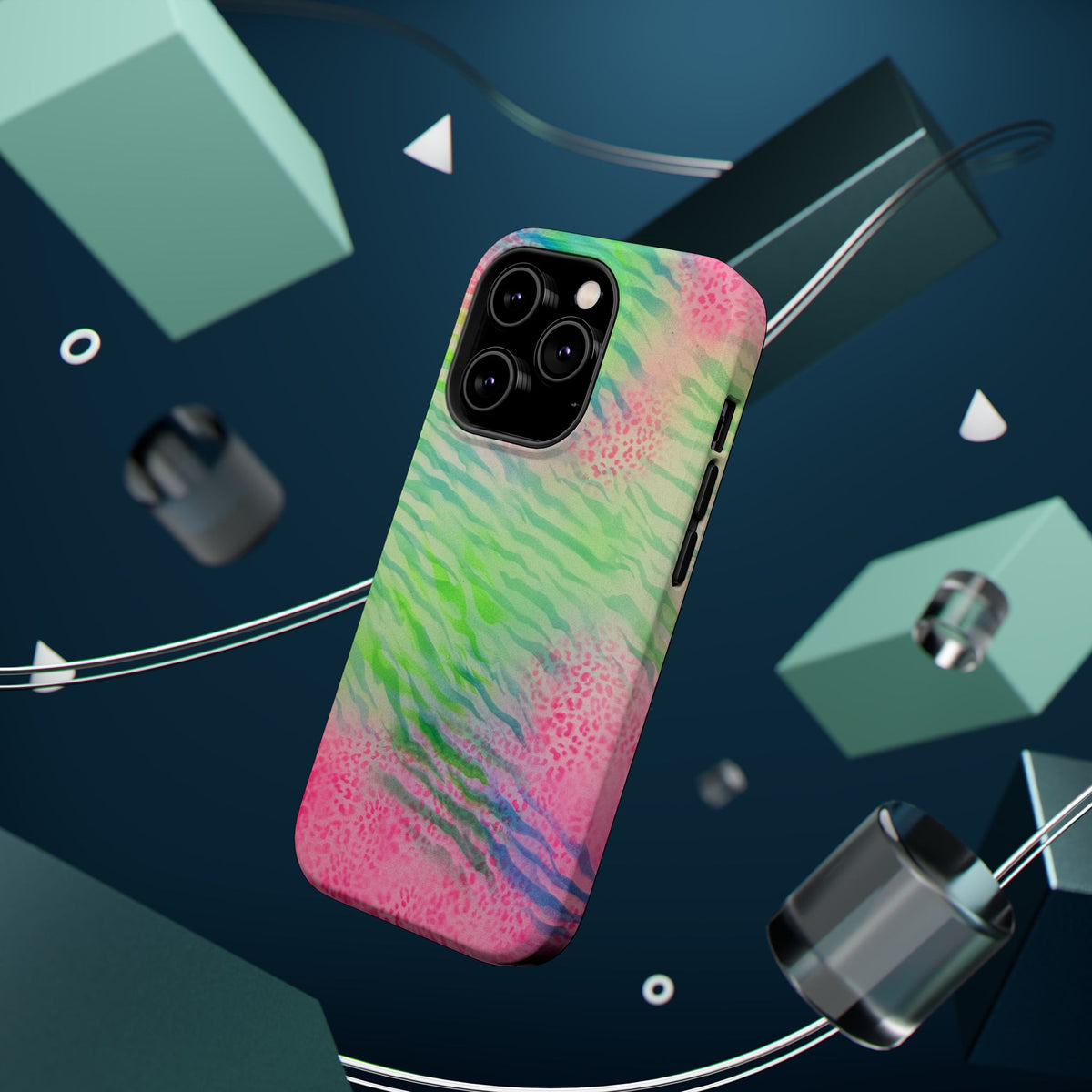 MagSafe "teal cheetah" airbrush iPhone case