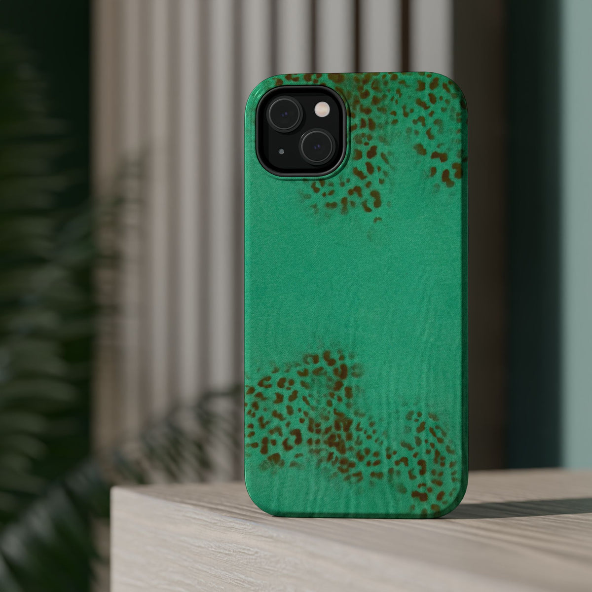 MagSafe "teal cheetah" airbrush iPhone case