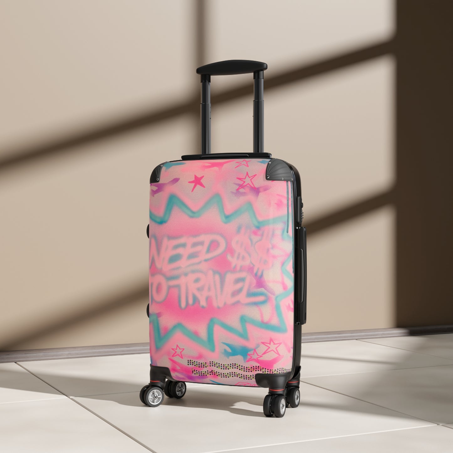 "need $$ to travel" airbrush suitcase