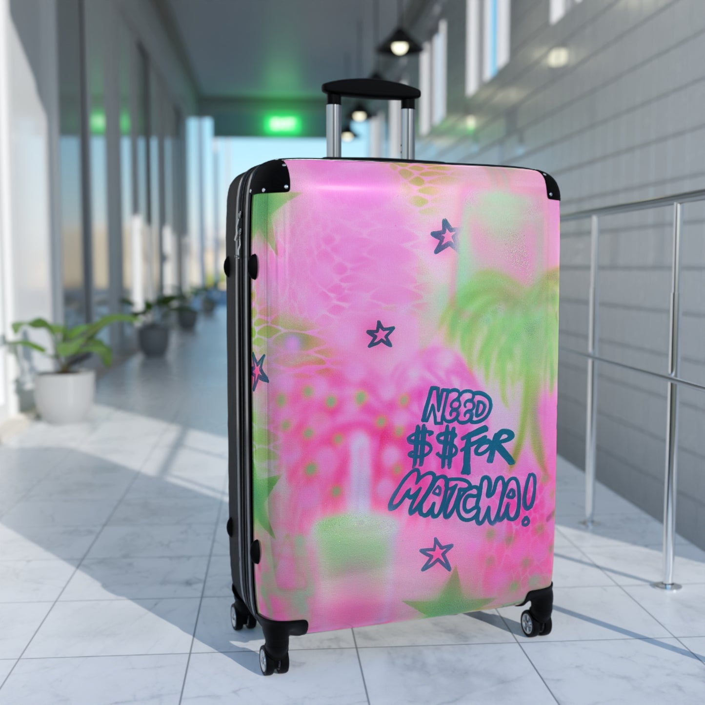"need $$ for matcha" airbrush suitcase