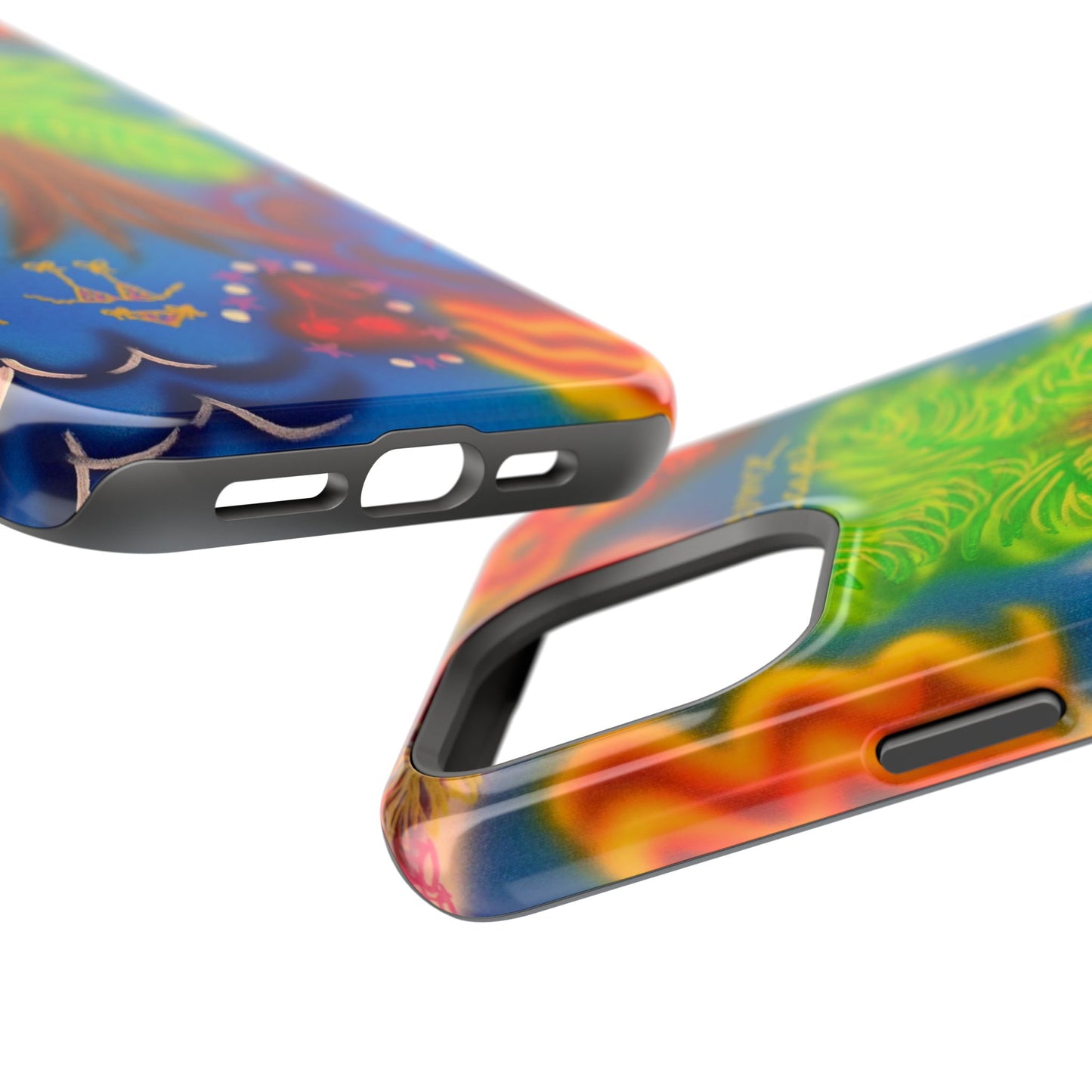 MagSafe iPhone-Hülle mit „Neon-Blaue Palmen“-Airbrush-Design