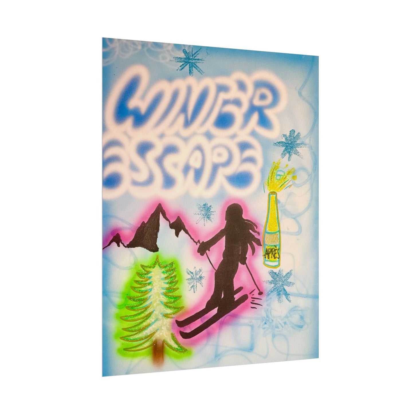 "winter escape" airbrush rolled print
