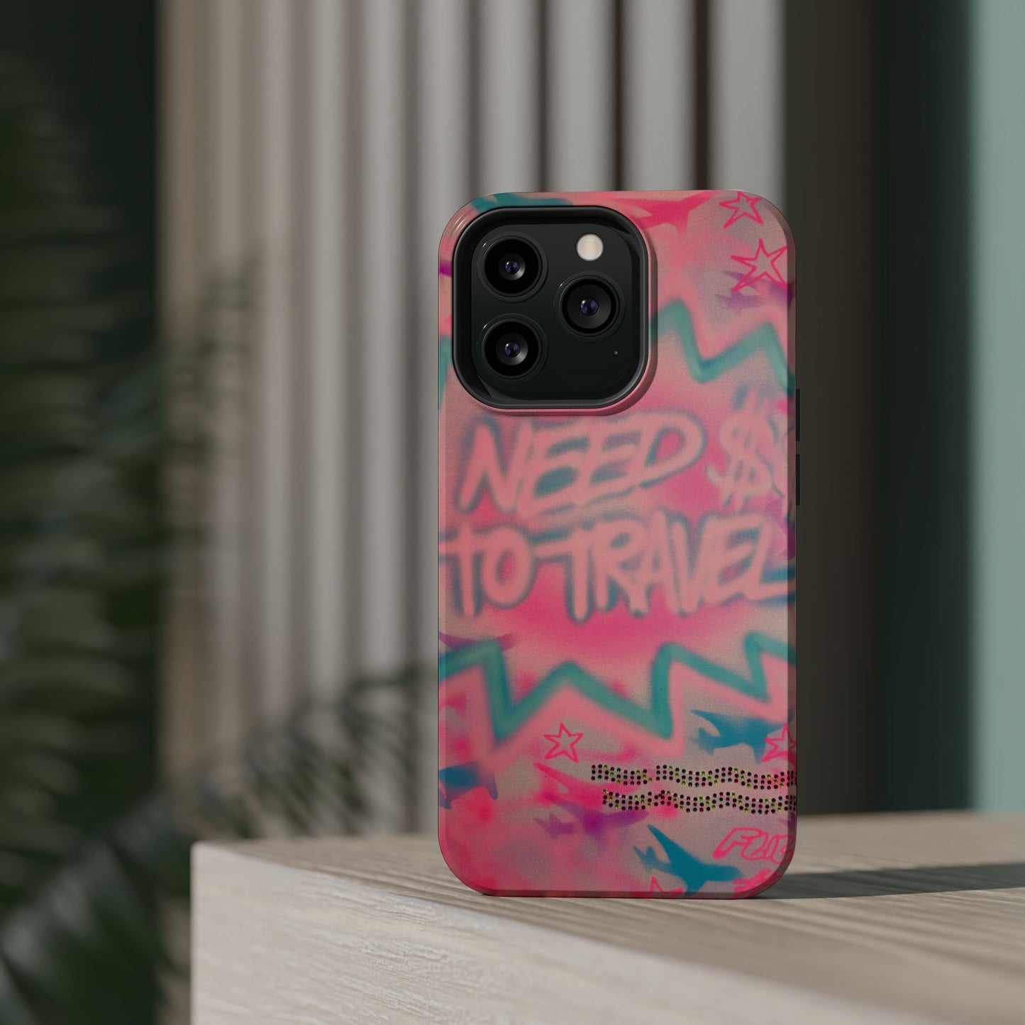 MagSafe "need $$ to travel" airbrush iPhone case
