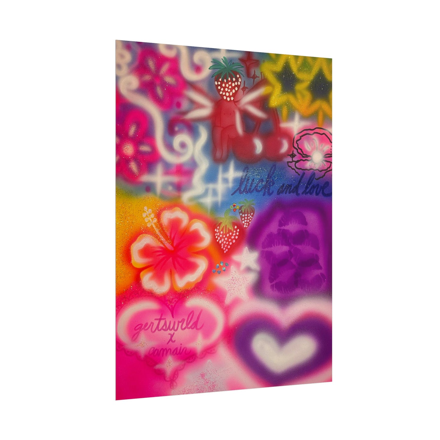 "luck & luv" airbrush rolled print