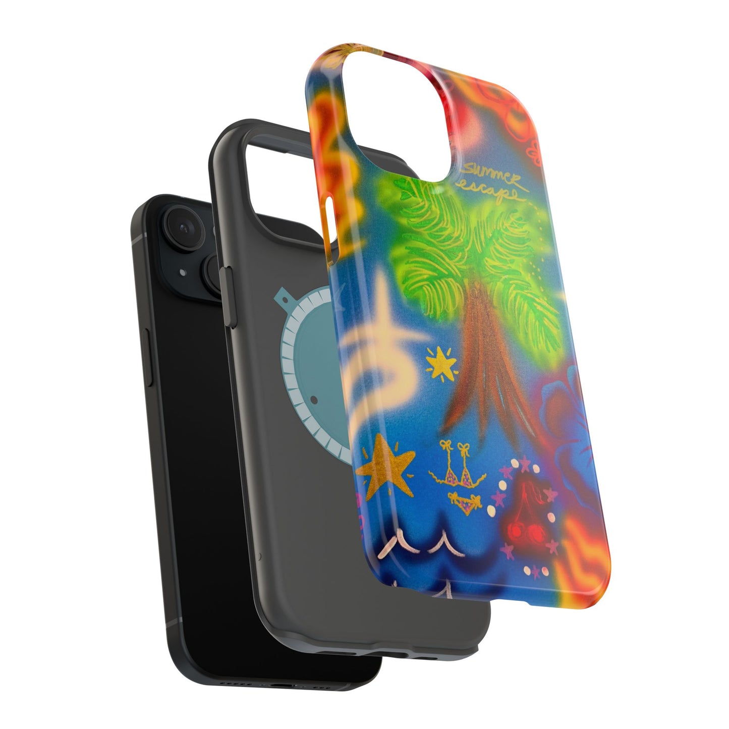 MagSafe iPhone-Hülle mit „Neon-Blaue Palmen“-Airbrush-Design