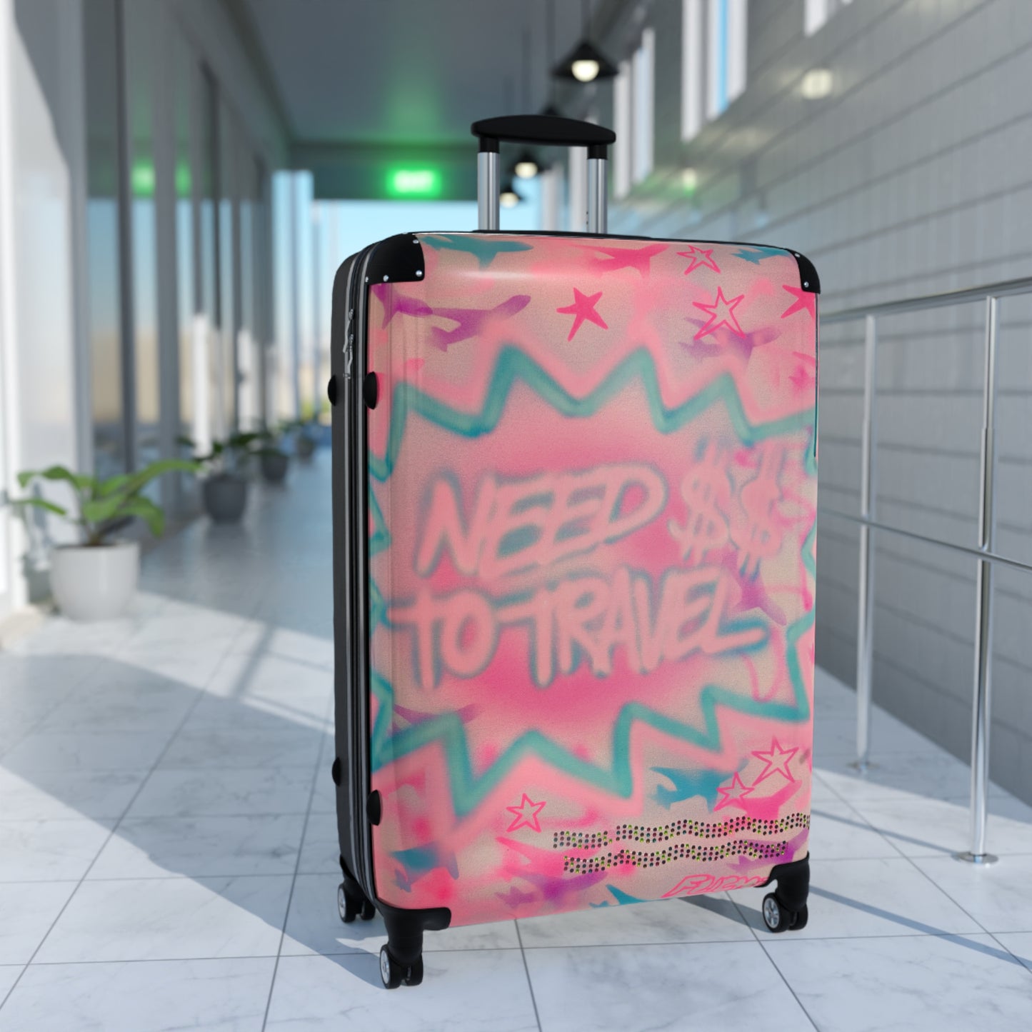 "need $$ to travel" airbrush suitcase