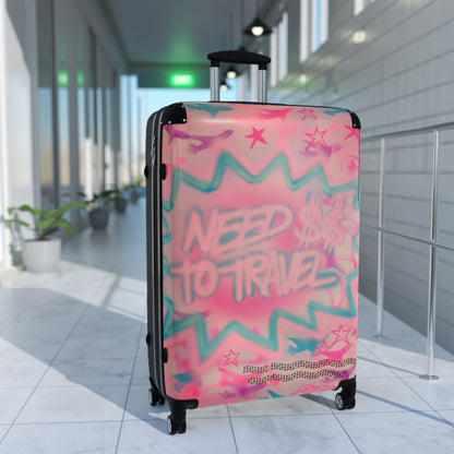 "need $$ to travel" airbrush suitcase