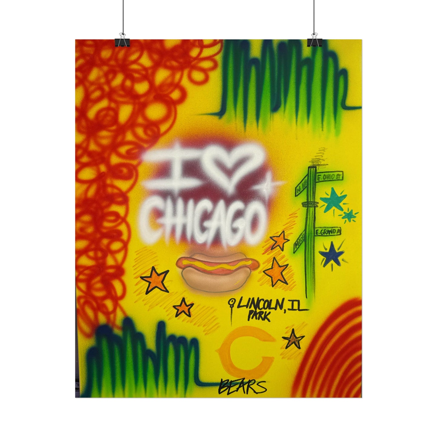 "chicago" airbrush rolled print