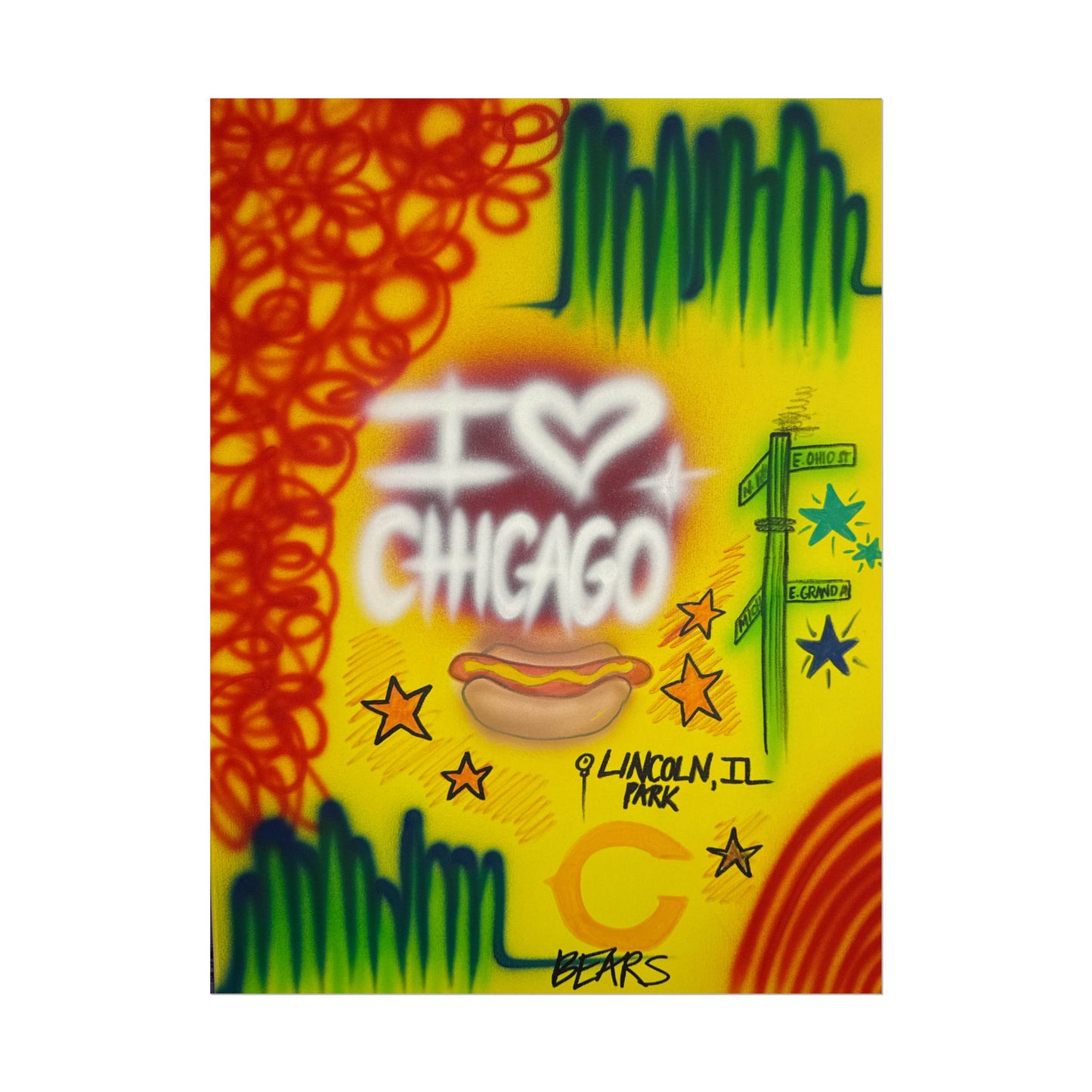"chicago" airbrush rolled print