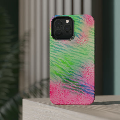 MagSafe "teal cheetah" airbrush iPhone case