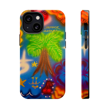 MagSafe iPhone-Hülle mit „Neon-Blaue Palmen“-Airbrush-Design