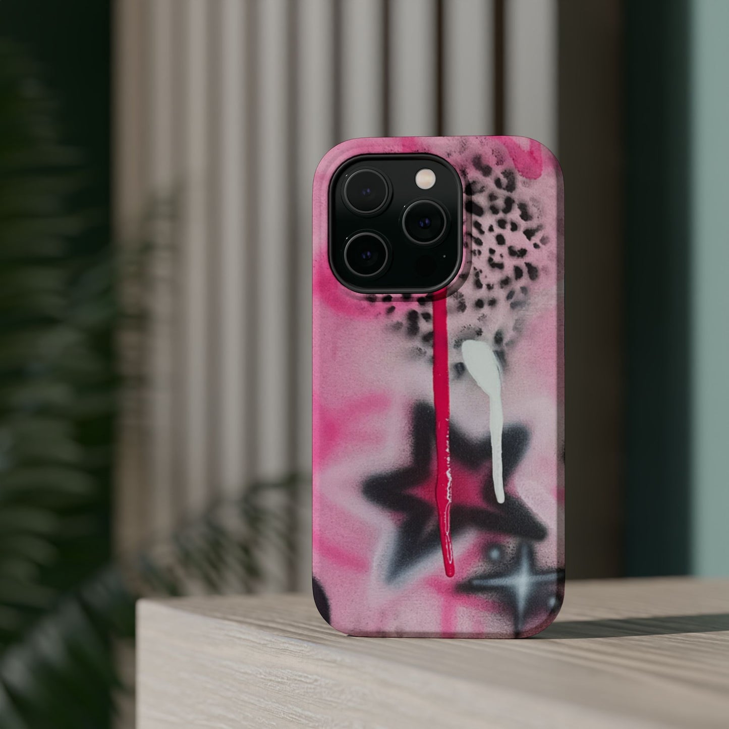 MagSafe "pink cheetah" airbrush iPhone case