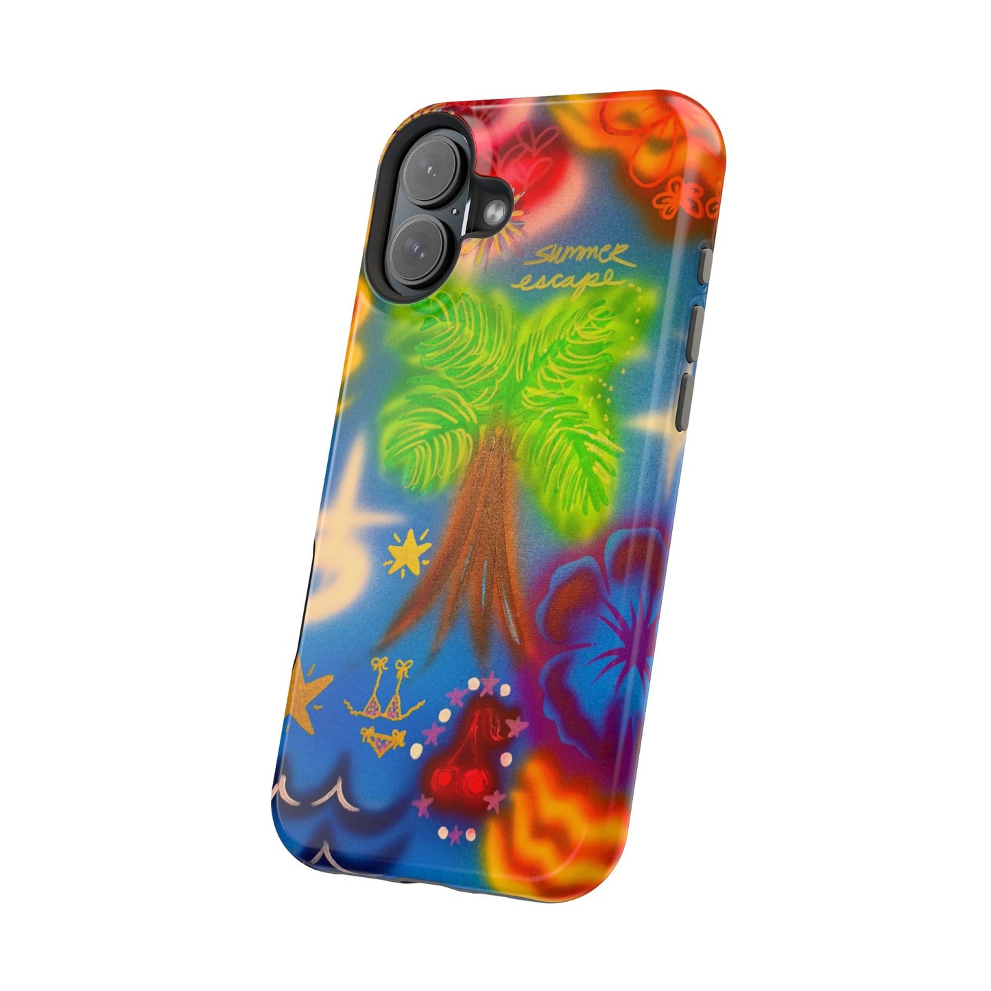 MagSafe iPhone-Hülle mit „Neon-Blaue Palmen“-Airbrush-Design