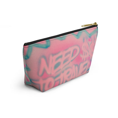 "need $$ to travel" airbrush makeup pouch