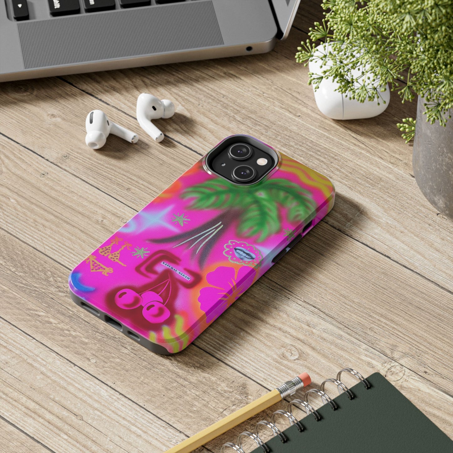 "neon pink palms" airbrush iPhone case