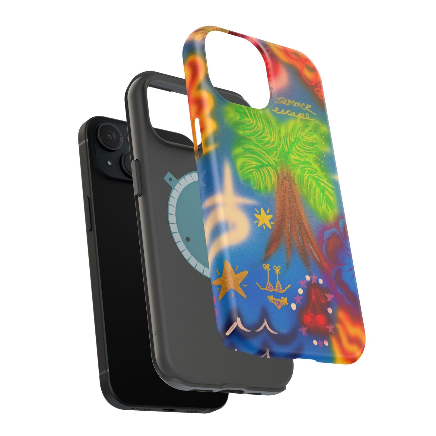MagSafe iPhone-Hülle mit „Neon-Blaue Palmen“-Airbrush-Design