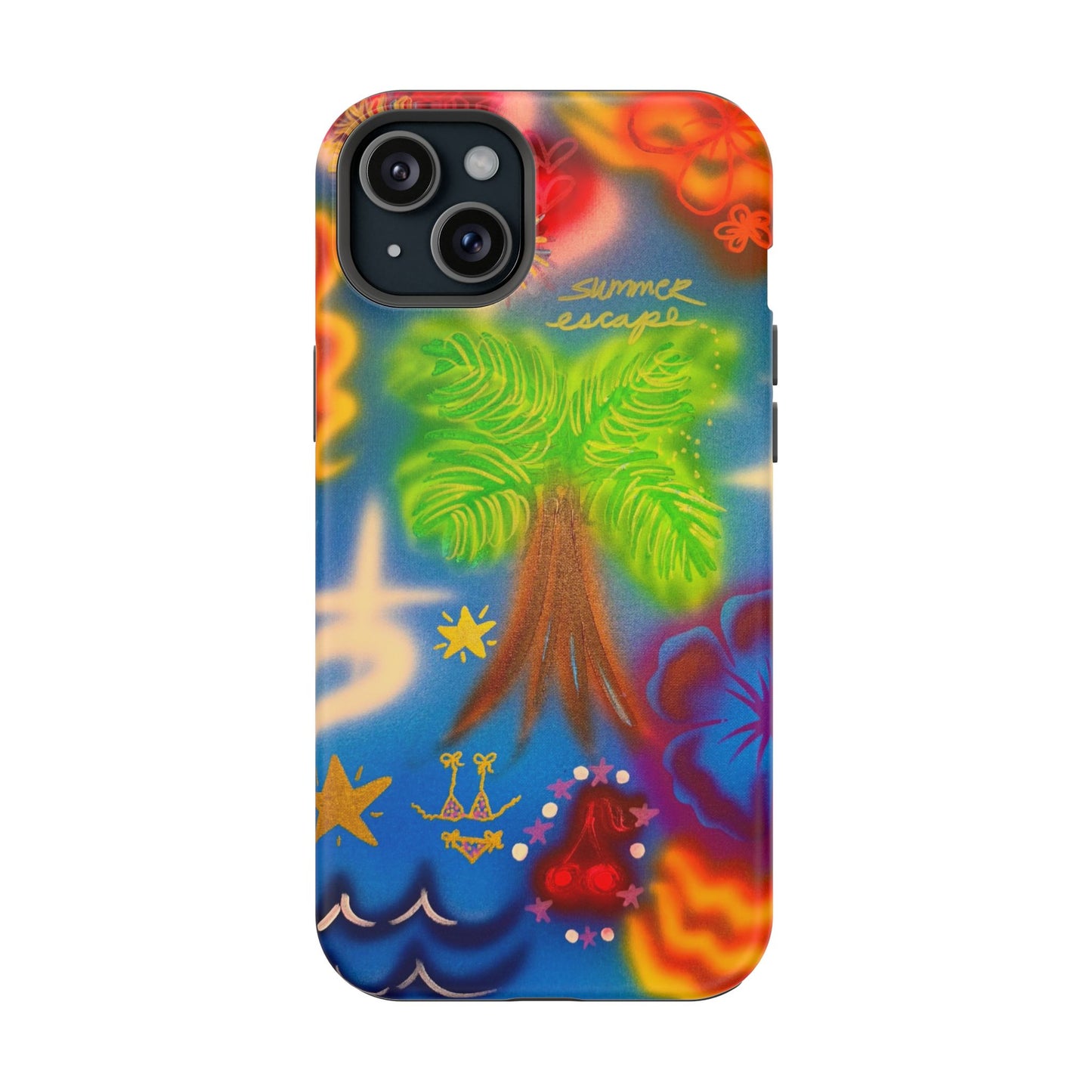 MagSafe iPhone-Hülle mit „Neon-Blaue Palmen“-Airbrush-Design