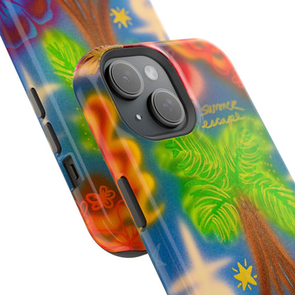 MagSafe iPhone-Hülle mit „Neon-Blaue Palmen“-Airbrush-Design