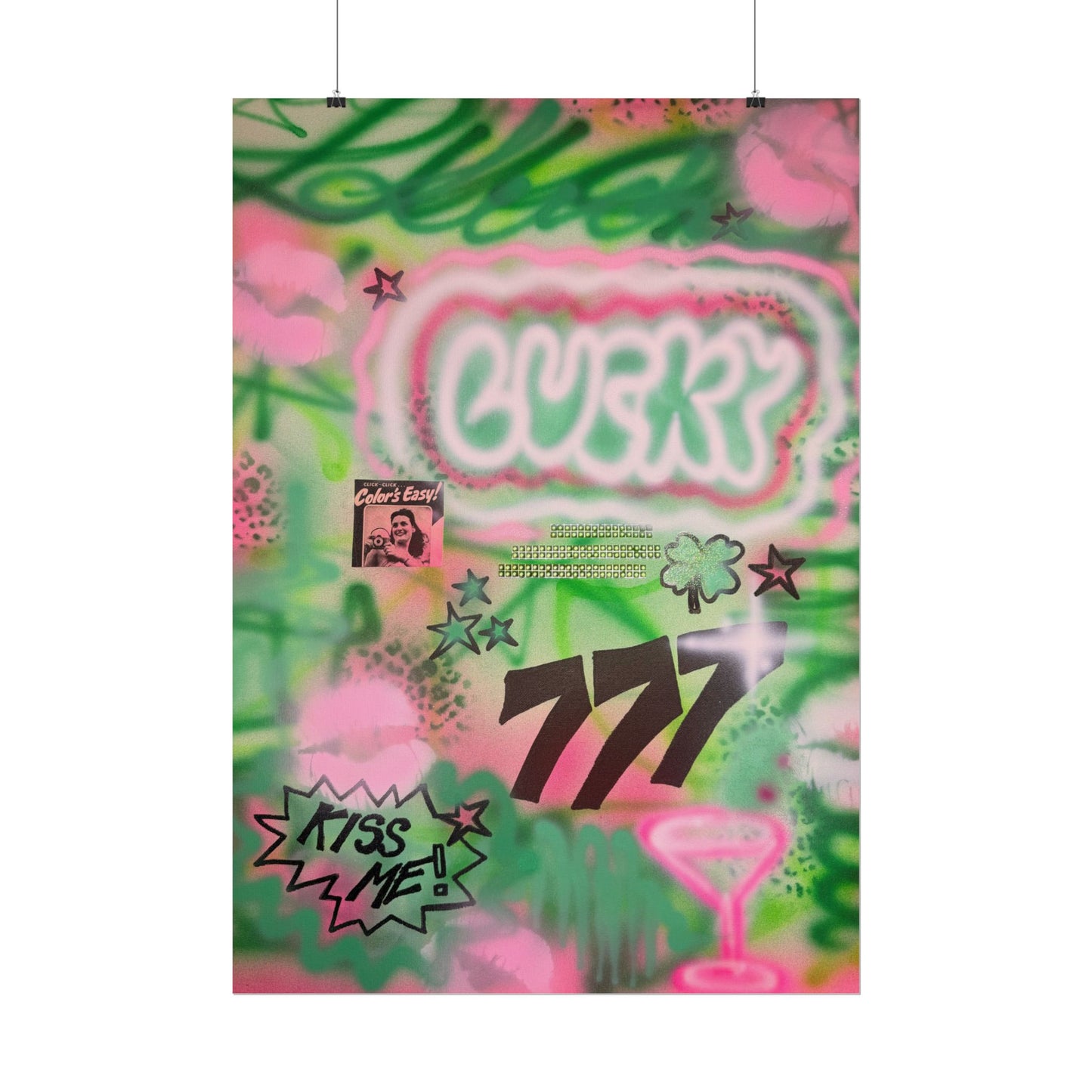 "so lucky" airbrush rolled print