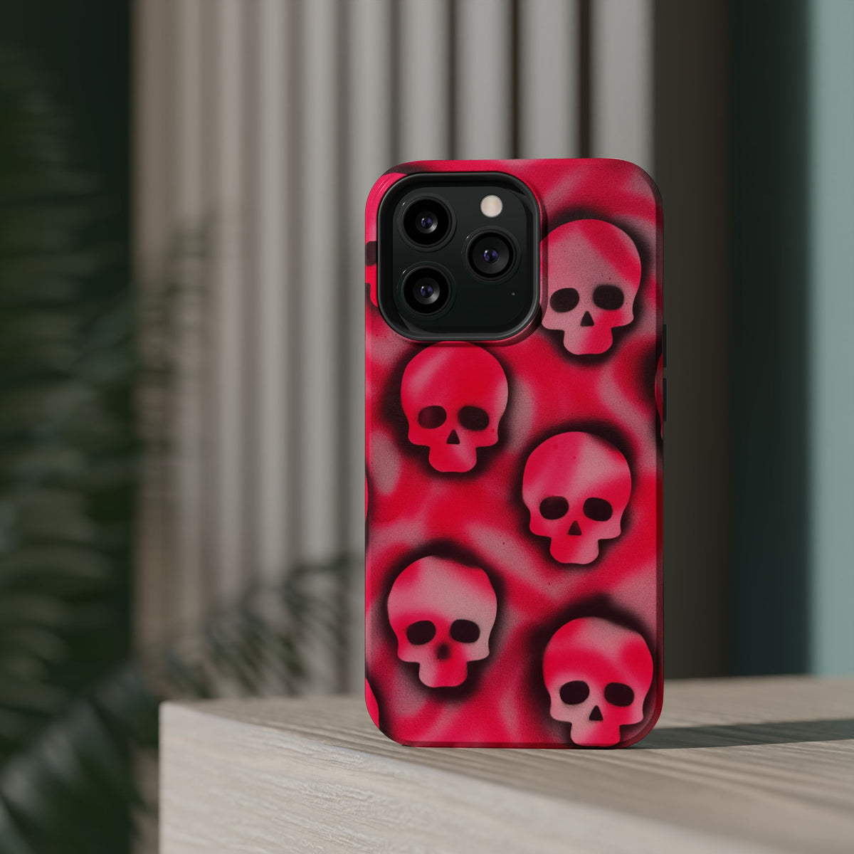 MagSafe "pink skully" airbrush iPhone case