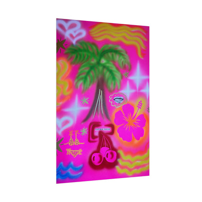 "neon pink palms" airbrush rolled print