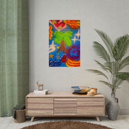"neon blue palms" airbrush rolled print