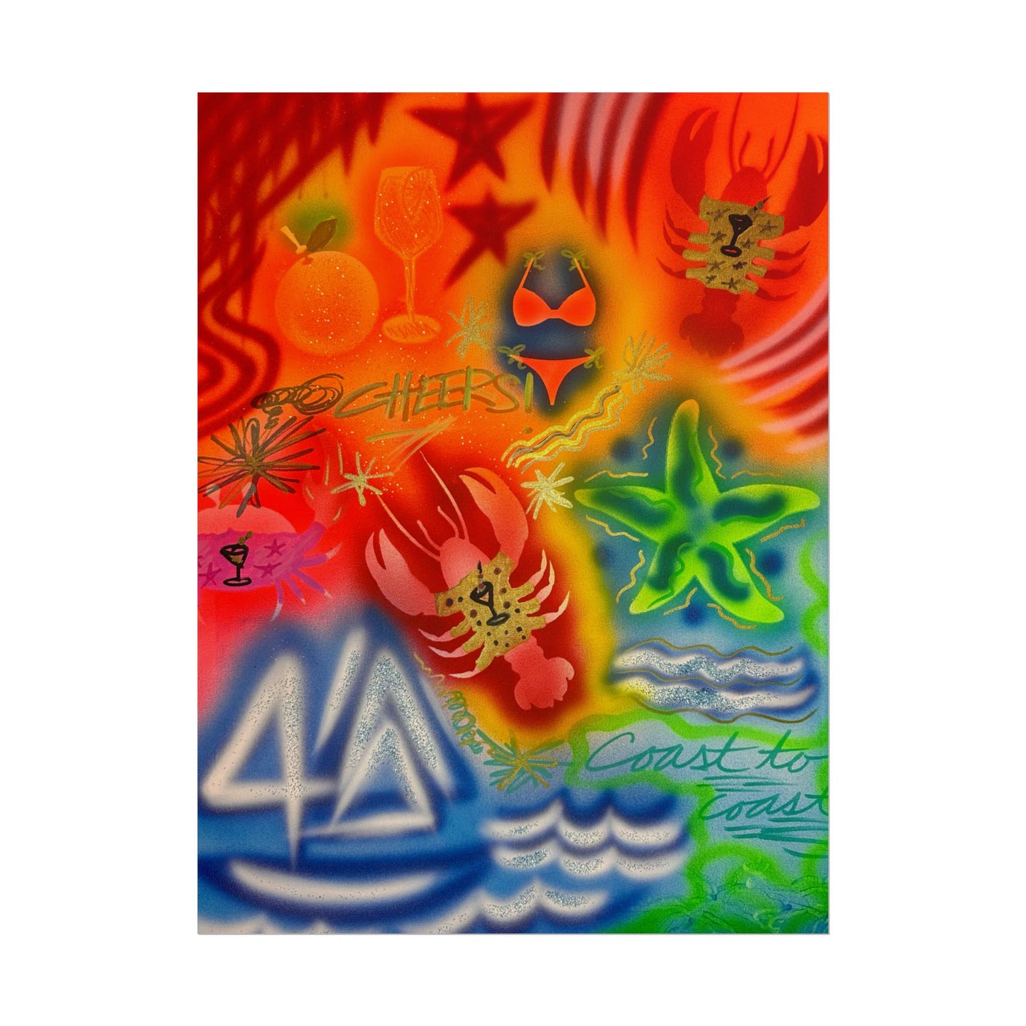"tipsy lobster" airbrush rolled print