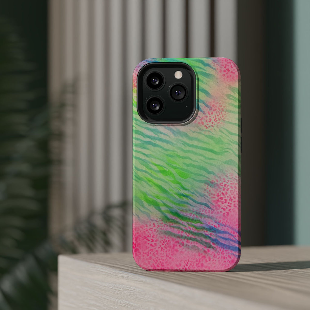 MagSafe "teal cheetah" airbrush iPhone case