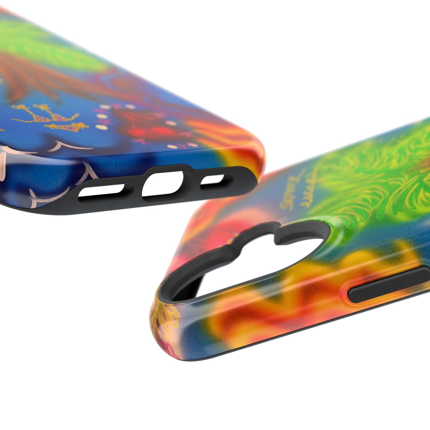 MagSafe iPhone-Hülle mit „Neon-Blaue Palmen“-Airbrush-Design