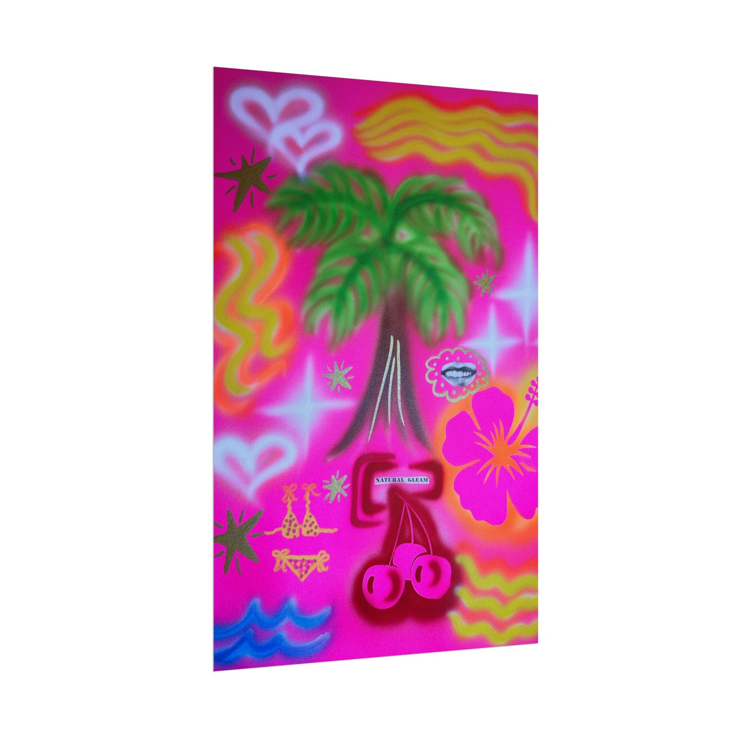 "neon pink palms" airbrush rolled print