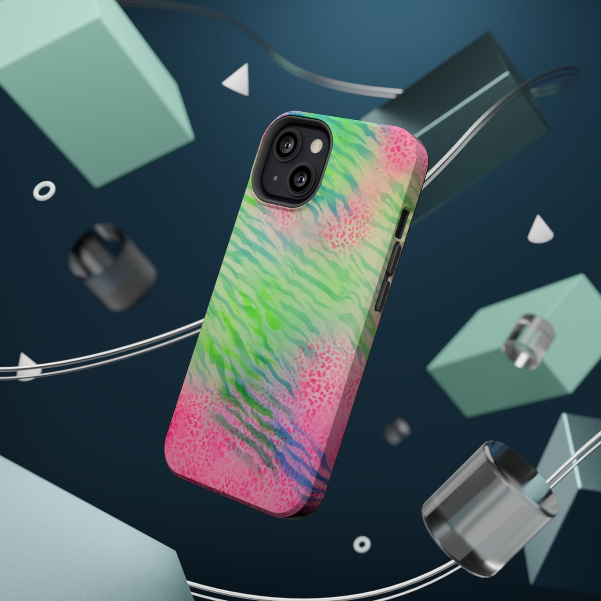 MagSafe "teal cheetah" airbrush iPhone case