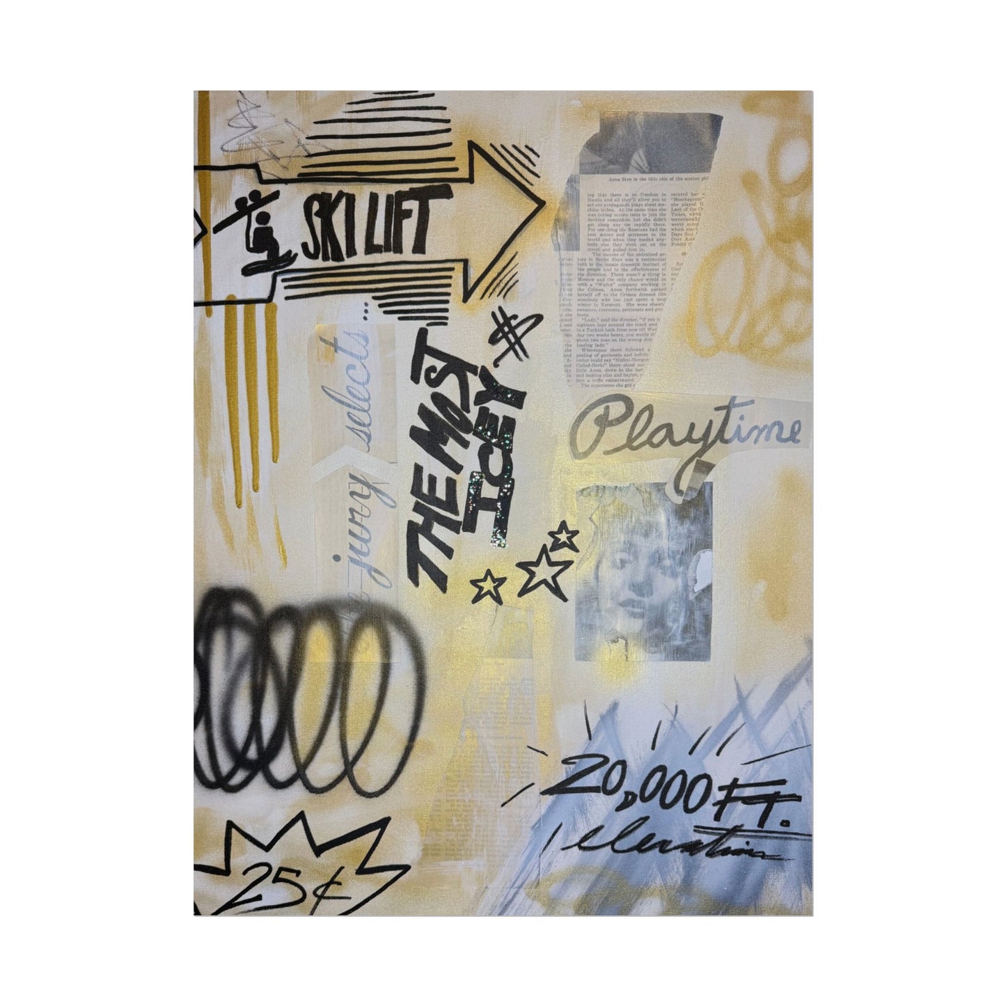 "golden glacier" airbrush rolled print