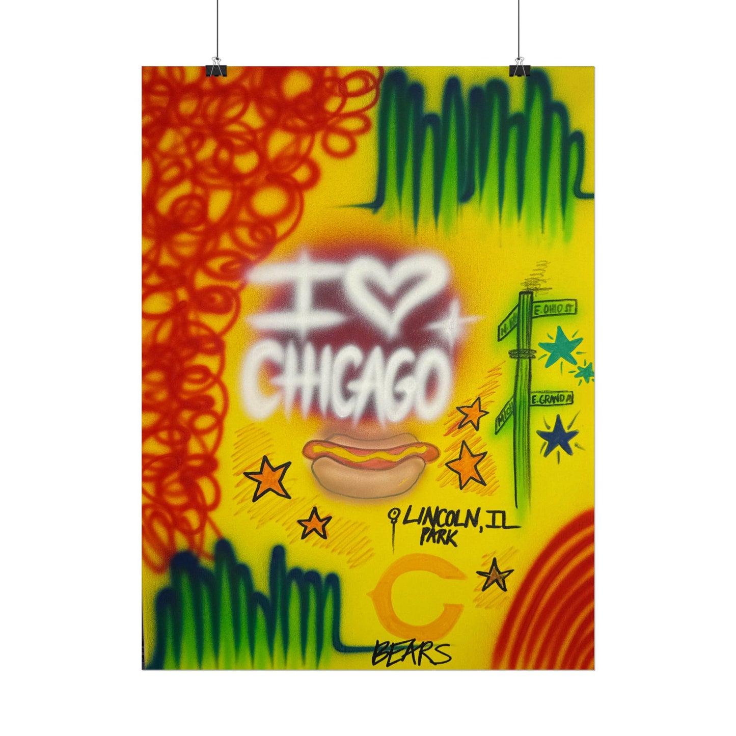 "chicago" airbrush rolled print
