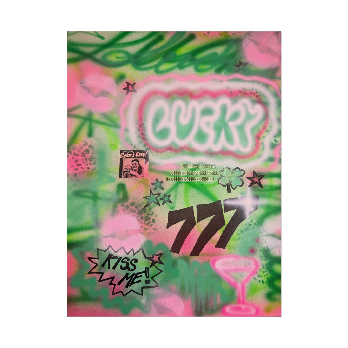 "so lucky" airbrush rolled print
