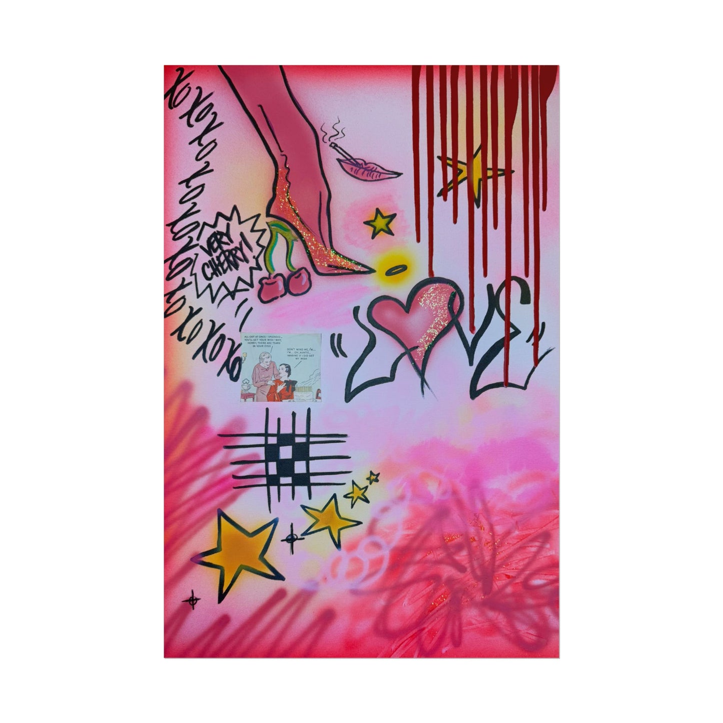 "cherry luvr" airbrush rolled print
