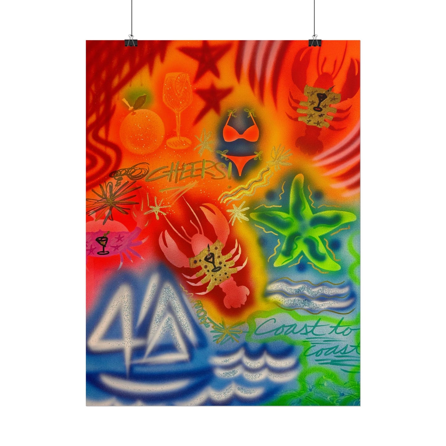"tipsy lobster" airbrush rolled print
