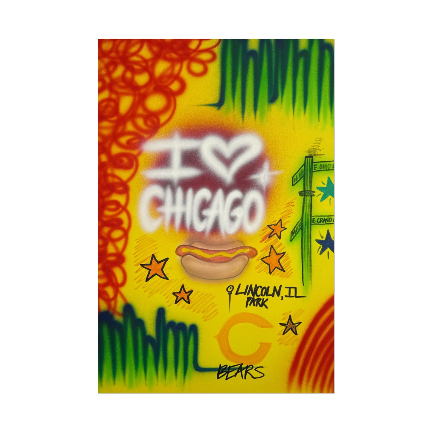 "chicago" airbrush rolled print