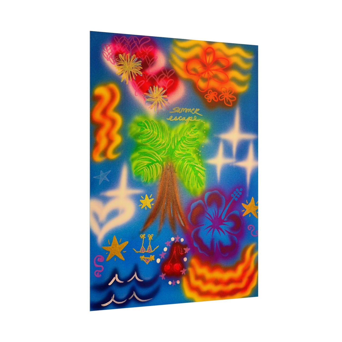 "neon blue palms" airbrush rolled print