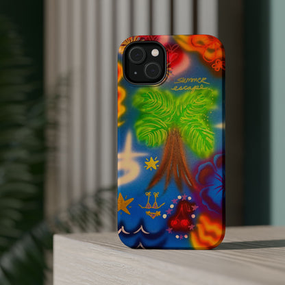 MagSafe iPhone-Hülle mit „Neon-Blaue Palmen“-Airbrush-Design