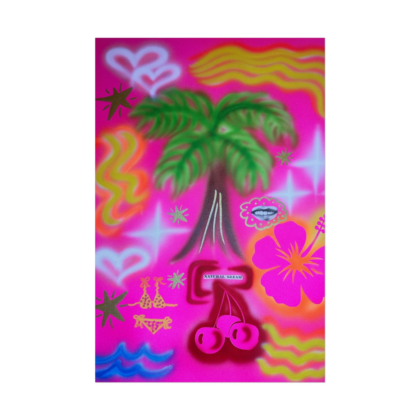 "neon pink palms" airbrush rolled print