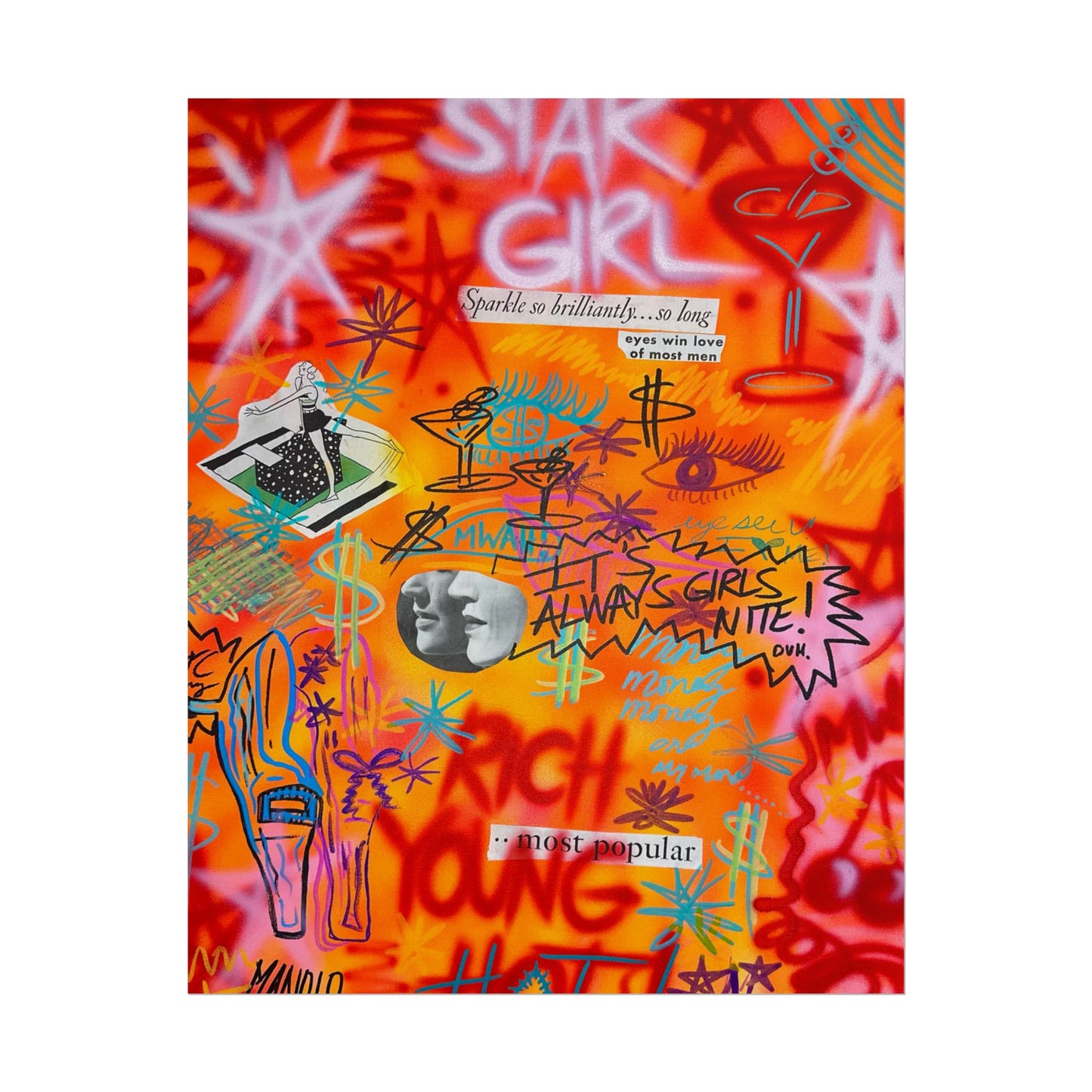"young, rich, hot" airbrush rolled print