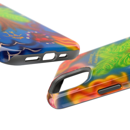 MagSafe iPhone-Hülle mit „Neon-Blaue Palmen“-Airbrush-Design