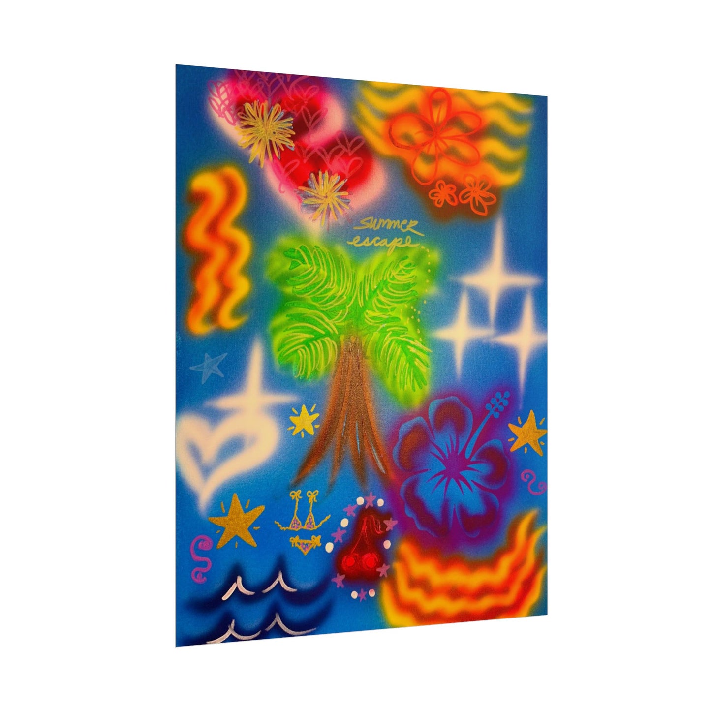 "neon blue palms" airbrush rolled print