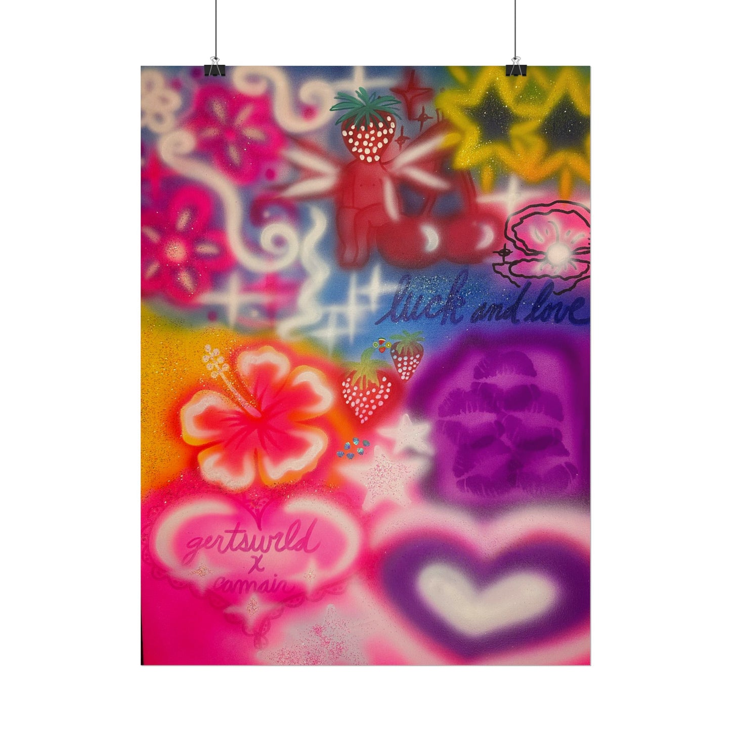 "luck & luv" airbrush rolled print